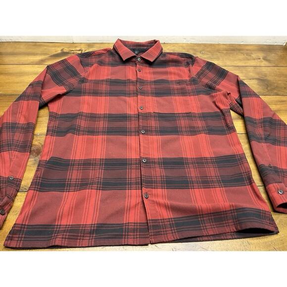 Lululemon Shirt Mens Large Red Black Buffalo Plaid Masons Peak Flannel Commuter - Picture 2 of 12